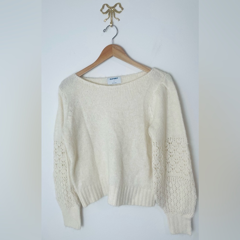 Old Navy Cream Knit Puff Sleeve Sweater - Picture 2 of 4